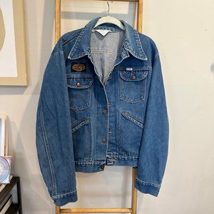 Vtg Wrangler Denim Jean Jacket - Harley Davidson Patch | Unisex Oversized Fit